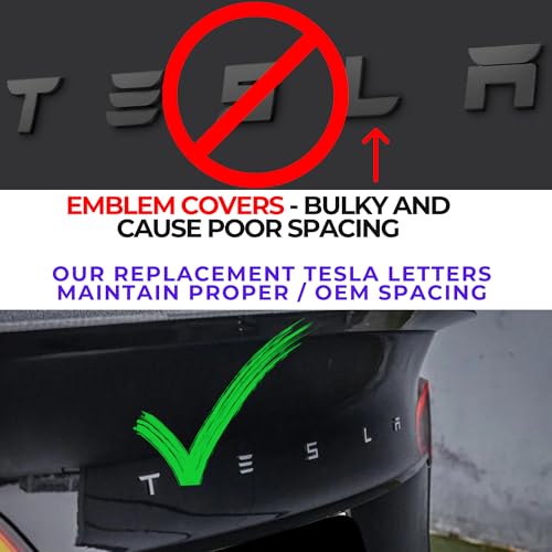Image of Metal Tesla Letters Emblem Trunk Logo Decal Tailgate Rear 3m Adhesive Compatible with Tesla Model 3 Y Highland Juniper Chrome Matte Black Red Glossy Black (Chrome)