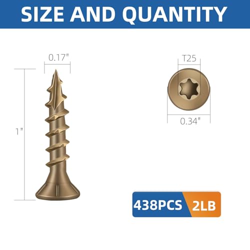 Image of #8 x 1 Heavy-Duty Deck Screws - Bronze Outdoor Wood Screws, Torx Drive with T25 Bit, Rust Resistant for Wood Decking and Fence (2lb,438Pcs)
