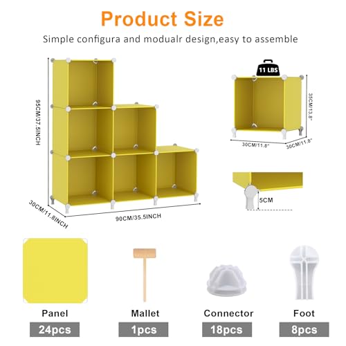 Image of AWTATOS Cube Storage Organizer, 6 Cube Closet Organizers and Storage, DIY Stackable Bookshelf Plastic Clothes Organizer Shelving for Bedroom, Home, Yellow
