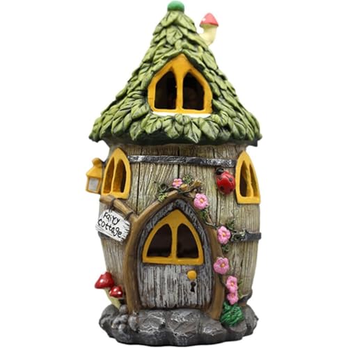 AOCIRガーデンオーナメント ガーデンライト 置物 樹屋 ソーラーライト 部屋 庭オブジェ LEDランプ 屋外 防水 おしゃれ 園芸雑貨 かわいい 庭 飾り アウトドア デコレーション 樹脂 インテリア 屋外装飾 (A,小)