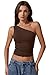 QINSEN Womens Tank Top Summer Off The Shoulder Sleeveless Tight Shirt Coffee Bean S