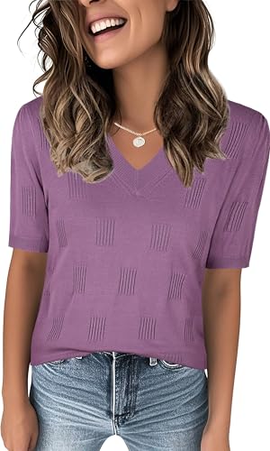 Image of Ninedaily Women's Tops Short Sleeve Sweater Knit T-Shirts Dressy Casual Blouses