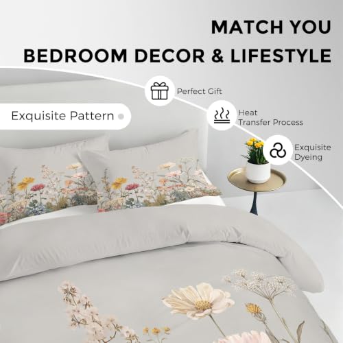 Linge de lit microfibre douce parure fleur sauvage imprimé botanique rustique - 8
