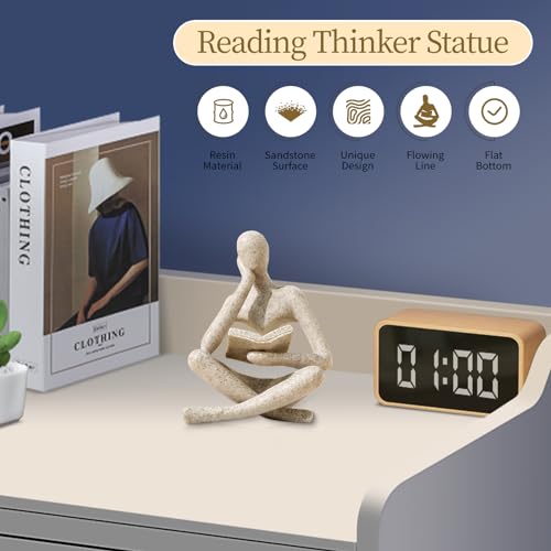 image for UTTCMK Bookshelf Decor Thinker Statue - Abstract Art Reading Thinker S