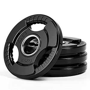 PhysKcal Olympic Weight Plates with Rubber Finish 2’’ Opening and Tri-Grips, Black Barbell Plates Discs for Lifting and Strength Training, Solid Cast Iron Core Weights Set for Barbell, 1.25kg – 20kg