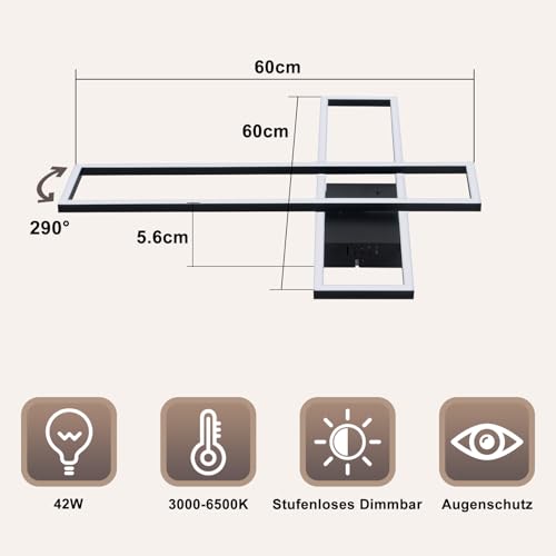 Plafonnier LED salon rectangulaire Homefire noir 42W variable