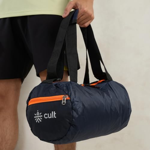 Image of Cult 20 Litre Gym /Duffle Bag for Men & Women - Water Resistant Travel Bag with Spacious Main Compartment, Side Mesh Pocket, Adjustable Shoulder Strap & Durable Zippers - Navy Orange