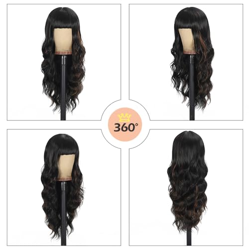 Wig with Bangs Long Wavy Wig for Women Synthetic Curly Wigs Hair Replacement Wigs for Girls Daily Party Use 26 Inches (2-30#) - Image 4