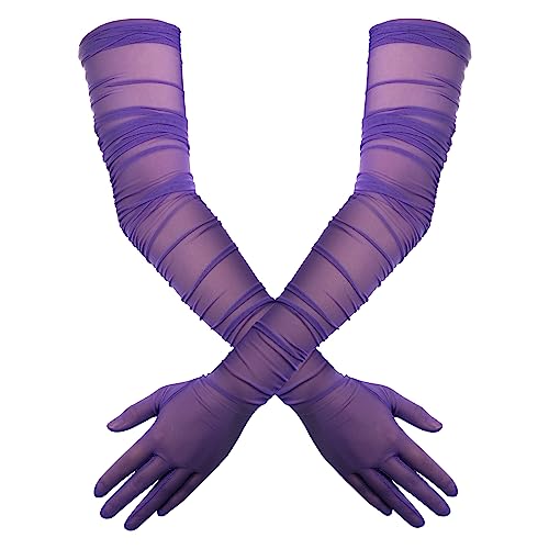 Gants Longs Femmes 1920s - Transparents Sexy d'Opéra Élégants en Maille Tulle Pour Soirée Costumée et Halloween