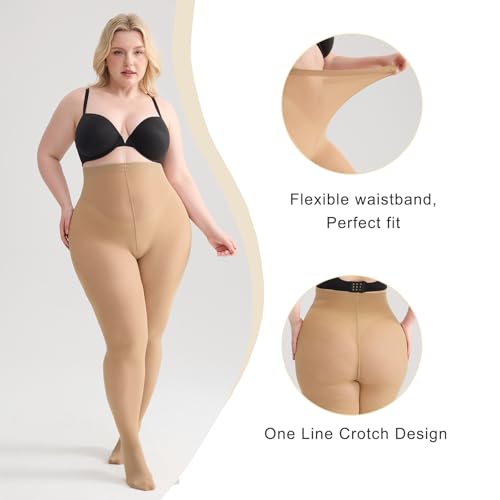 Image of Women's Plus Size Tights High Waist Sheer Semi Opaque Ultra-Soft Pantyhose XL, 2XL, 3XL, 4XL