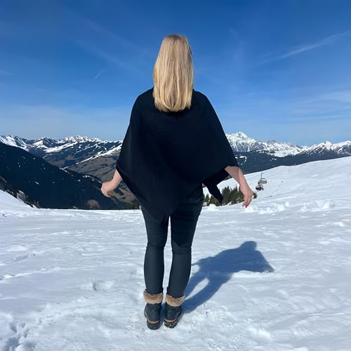 BURI Damen Poncho Schwarz | Weicher Fleece Überwurf in Einheitsgröße | Leicht, Pflegeleicht & Stilvoll | Ideal für Frühling, Herbst & laue Sommerabende | Maschinenwaschbar bei 30 °C