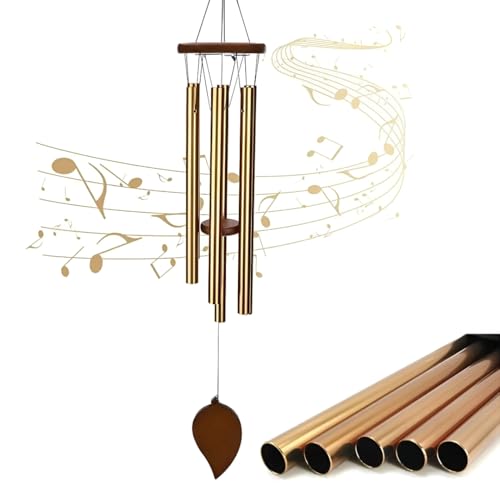 Image of Wind Chimes for Outside, 30 inch Wooden Sympathy Wind Chimes Memorial Wind Chime for Loss of Loved One Mother Father, Sympathy Gift Home Decor Outdoor Garden Patio (Gold)