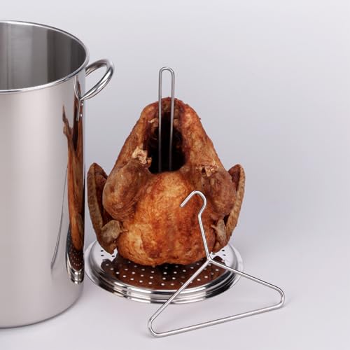 BQMAX Turkey Fryer Stand Kit for Deep Frying Pot, Vertical Roaster Holder Base with Lifter Hook, Chicken Poultry Deep Frying Pan Turkey Fryer Accessories Kit - Thumbnail 2