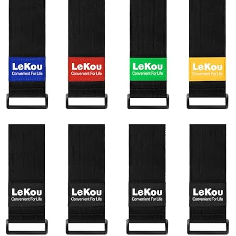 Lekou Elastic Cinch Straps Black 2" x 18" (8 Pack), Stretchy Hook and Loop Storage Straps Hook and Loop Cinch Strap with Buckle - Bicycle, Truck, Boat Extension Cords, Hoses Garage & RV Organization Cover