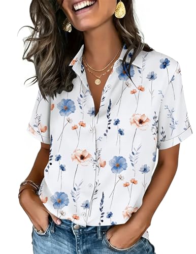 Image of Zeagoo Button Down Shirts for Women Short Sleeve Collared Tops Dressy Casual V Neck Blouses