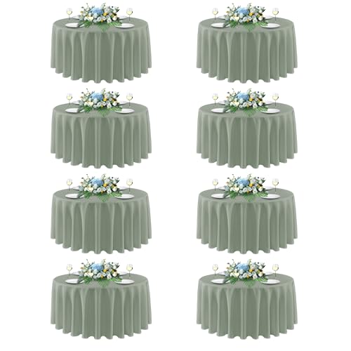 Image of sancua Round Tablecloth 90 Inch Diameter, 8 Pack - Circle Polyester Fabric Table Cloth for Wedding Party Reception Banquet Birthday, Washable Formal Table Cover (Fit 30-72 Inch Tables), Sage Green