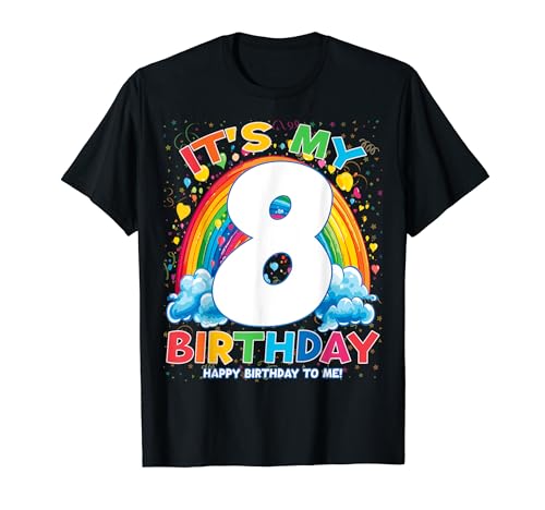 Regali per l'8° compleanno dei bambini Rainbow Eight Years Old Girl Party Maglietta