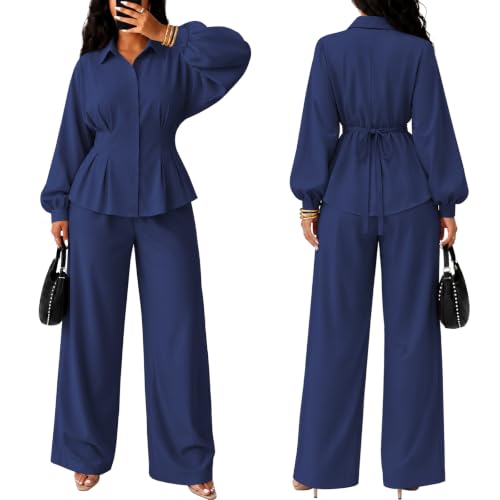 kaimimei 2 Piece Sets for Women Casual Batwing Shirt Wide Leg Pants