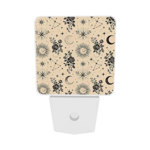 Image of Sun Moon Stars Print (3) LED Plug-in Nightlights Set of 2 for Bedroom