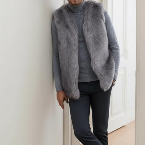 Image of Colf Men's Winter Sleeveless Faux Fur Vest Short Coat | Mens Faux Fur Jacket, Short Coat , Sleeveless Waistcoat, Winter Overcoat, Fluffy