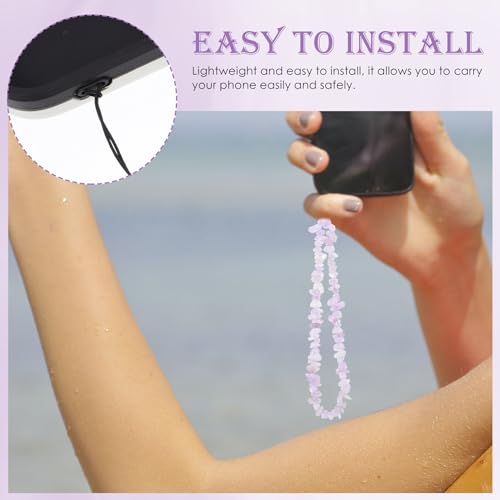 ifundom Beaded Phone Charm Crystal Wrist Strap Handmade Phone Chain Phone Strap Phone Keychain ID Card Holder Wristlet String for Women ID Badge Bags Green (Purple+Black) - Image 4