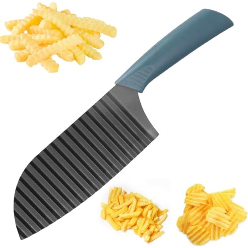 Image of Crinkle Cutter Knife - Stainless Steel Wavy Blade for Potatoes, Carrots, Cucumbers, Fruits & Vegetables - Crinkle Cut Fry Cutter for Kids & Meal Prep