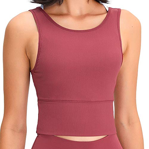 Women's Sports Gym Crop Tank Tops Basic Solid Active Sleeveless Shirts for Yoga Running Fitness Workout Marron 4