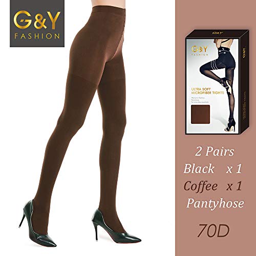 Image of G&Y 2 Pairs Semi Opaque Tights for Women - 70D Microfiber Control Top Pantyhose