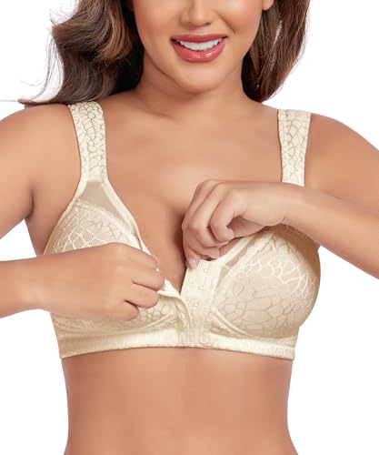 Image of Curyon Women's Front Closure Back Support Minimiser Bra Full Figure Jacquard Nude 36D