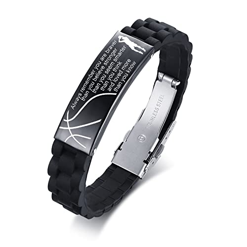 VNOX Inspiration Basketball Jersey for Men - Basketball Bracelet for Men Athletes Basketball Player Stainless Steel Sport Silicone Wristband,Adjustable
