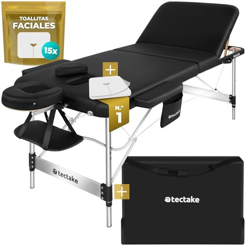 TecTake® Camilla Masaje Plegable y Ajustable en Altura, Camilla Fisioterapia, Estructura Ligera de Aluminio, Camilla Estetica Profesional, Acolchado Resistente al Agua y Aceite - Ancho 78 cm Negro