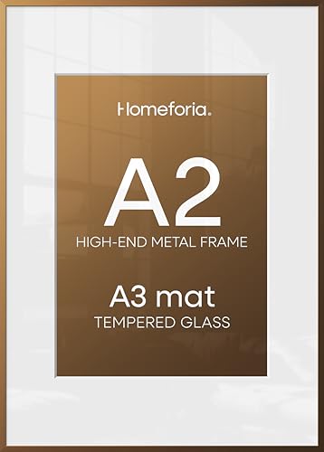Image of Homeforia A2 Bronze Picture Frame, High-End Metal, A3 Mat, Glass | High End Aluminum, Tempered Glass, Acid-Free A3 Removable Mat, A2 Edge-to-Edge Display, Wall Kit, Set Of 3