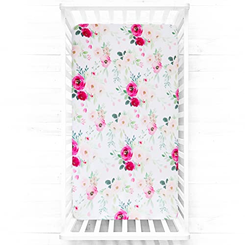 Image of Fitted Crib Sheet Girls Floral Crib Sheet for Standard Crib and Toddler Mattresses