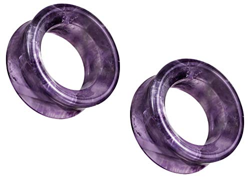 Pierced Owl - Natural Amethyst Stone Double Flared Saddle Tunnels, Sold as a Pair