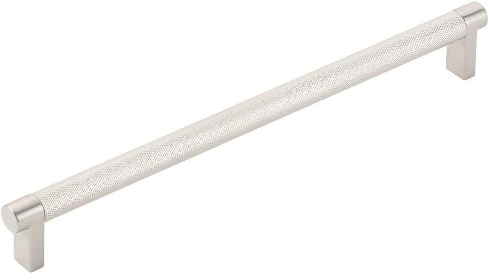 Emtek Select Knurled Cabinet Pull with Satin Nickel (US15) Stem Finish - Choice of Size - 84057.RECUS15.KNUS15 - Center-to-Center: 10"