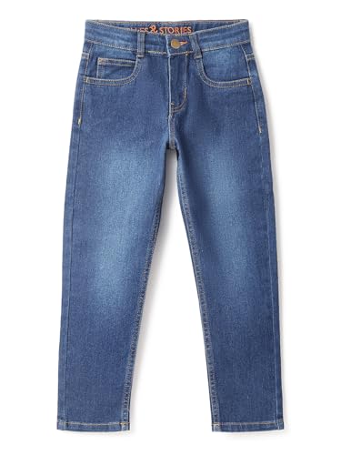Image of Tales & Stories Boys Slim Fit Denim Jeans | 5-Pocket Stylish Mid-Rise Pants| Durable Cotton Denim Lycra with Button Closure | Casual Wear