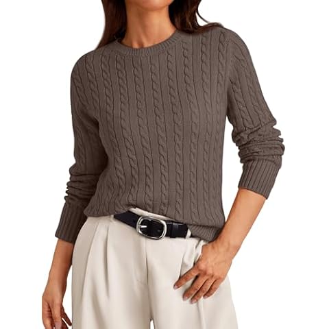 LILLUSORY Cable Knit Sweater Womens Soft Pullover Lightweight Ladies Business Casual Trendy Sweaters 2024 Nutmeg M Cover