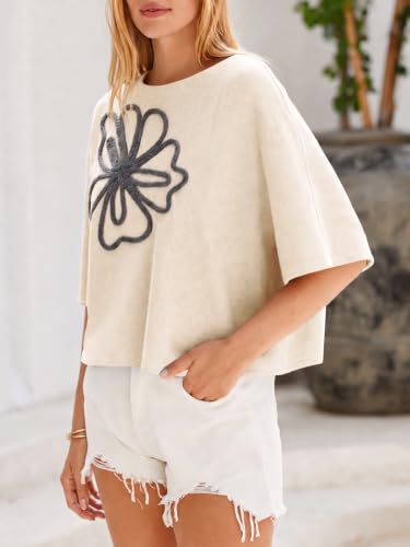 Image of Cicy Bell Womens Oversized Short Sleeve Sweaters Tops Knit Fall Pullovers