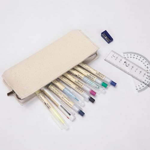 Image of Canvas Pencil Case Lightweight and Durable Ideal Pencil Pouch (Beige, Canvas)