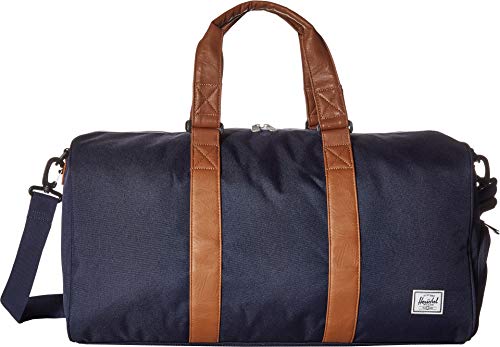 Image of Herschel Novel Duffel Bag, Peacoat /Tan Synthetic Leather, Mid-Volume 33.0L, Novel Duffel Bag