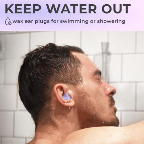 Image of Peace&Quiet PQ Wax Ear Plugs for Sleeping, Swimming - 50 Soft Noise Cancelling Silicone Gel Wax Earplugs for Sleep and Swimmers, Ear Protection with Sound Blocking Level of 32 Db, Lavender