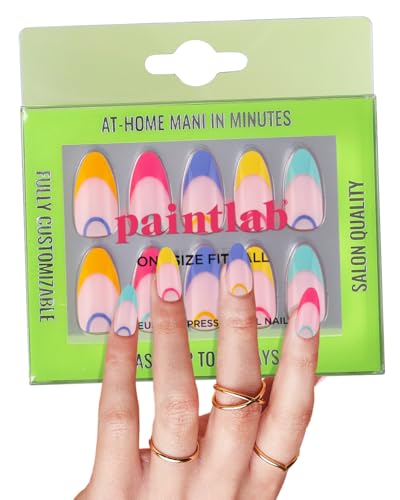 PaintLab Press-On Nails Manicure Kit, Cosmo Girl - Almond, 24-Piece Set, Long-Lasting Fake Nails with Glue, File, Prep Pad & Cuticle Stick