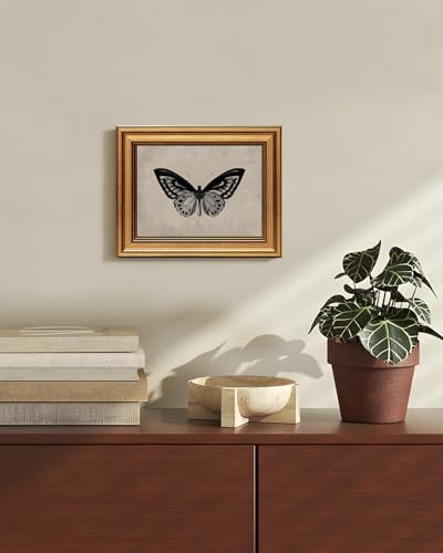 Image of VIYYIEA Vintage Gold Framed Wall Art for Living Room, Black Butterfly Canvas Prints Home Decor, Halloween Gothic Painting Picture, Bedroom Wall Decor Gifts for Friends or Family -(10L x 8W)