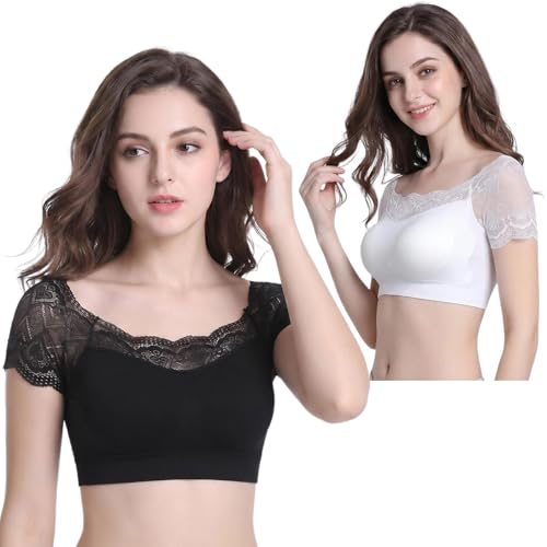 Image of DRESHOW Lace Bralette Tank Tops Wireless Bra Lace Crop Top Removeable Pads Yoga Sports Bra Undershirt for Women & Teens