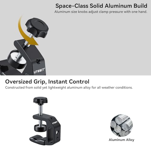 Image of UTEBIT 0.36 inch-1.2 inch Universal Aluminum C-Desk Clamp, Black | Adjustable Support Clamp with 1 /4 inch and 3 /8 inch Thread for Desktop Mount Holder Flash Desks Carts Benches Worktables