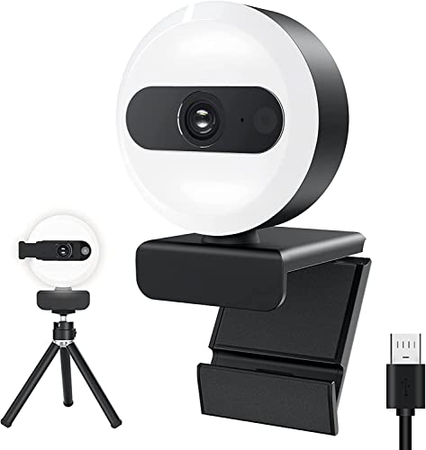 Webcam mit Ringlicht, 2K Webcam mit Mikrofon PC Kamera mit Stativ, Automatischer Weißabgleich Streaming Web Kamera für Video Konferenzen YouTube Tiktok Streaming Cover