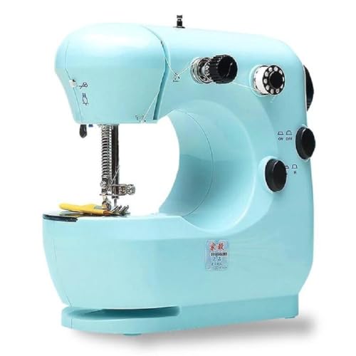 Mini máquina de coser eléctrica portátil con mesa de extensión, diseño de doble hilo, azul
