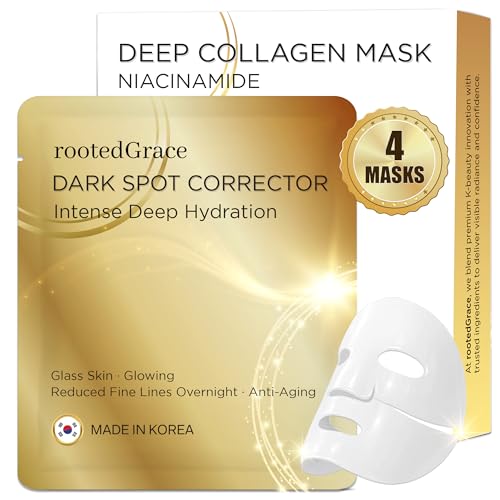 RootedGrace Overnight Collagen Face Mask – 4pk Hydrogel Korean Skincare for Glass Skin – Niacinamide Dark Spot Corrector & Pore Minimizer – Anti-Aging & Deep Hydration (0.88oz ea)