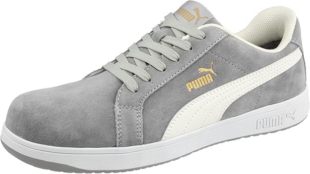PUMA SAFETY ICONIC LOW S1PL ESD FO HRO SR - Scarpe di sicurezza unisex antiscivolo, senza metallo, con punta in fibra di vetro, nero/bianco, 45 EU