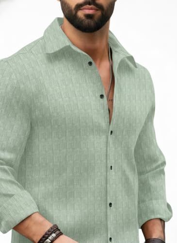 Image of Amazon Brand - INKAST Men's Regular Fit Button Down Dress Shirts Textured Long Sleeve Casual Hawaiian Shirt